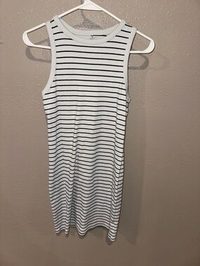 Striped Sleeveless Knit Dress - White with Black Stripes